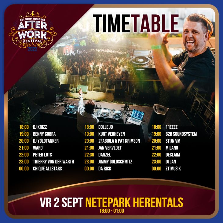 De timetable van Afterwork
