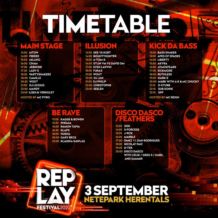 De timetable van Replay